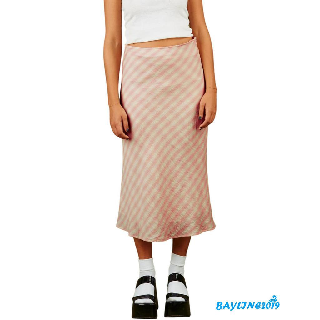 Chân váy kẻ sọc khóa kéo thời trang cho nữ
