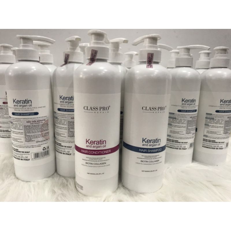 Cặp Dầu Gội Xả Class Pro Keratin Chuyên Phục Hồi Mềm Mượt 800ml x 2