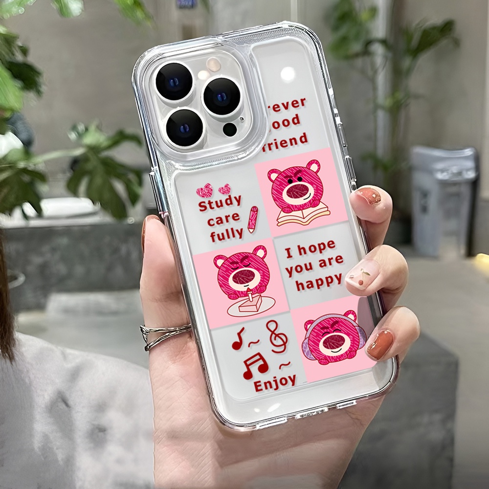 Ốp Điện Thoại Trong Suốt Hình Gấu Dâu Tây Cho iphone 14 Pro Max Plus 13 11 12 7Plus X XR XS Max 7 8 SE 2020