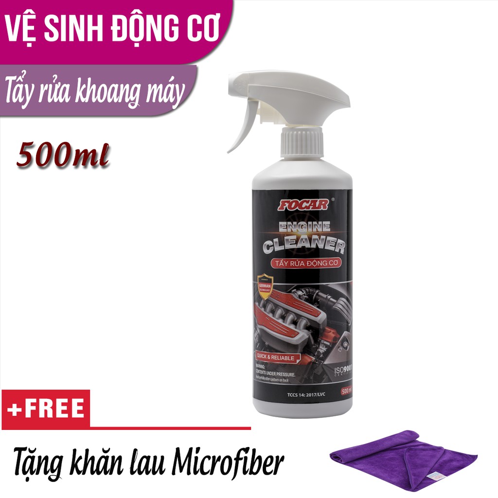 Dung dịch vệ sinh động cơ tẩy rửa khoang máy Focar Engine Cleaner 500ml - Tặng khăn Microfiber 30x70cm