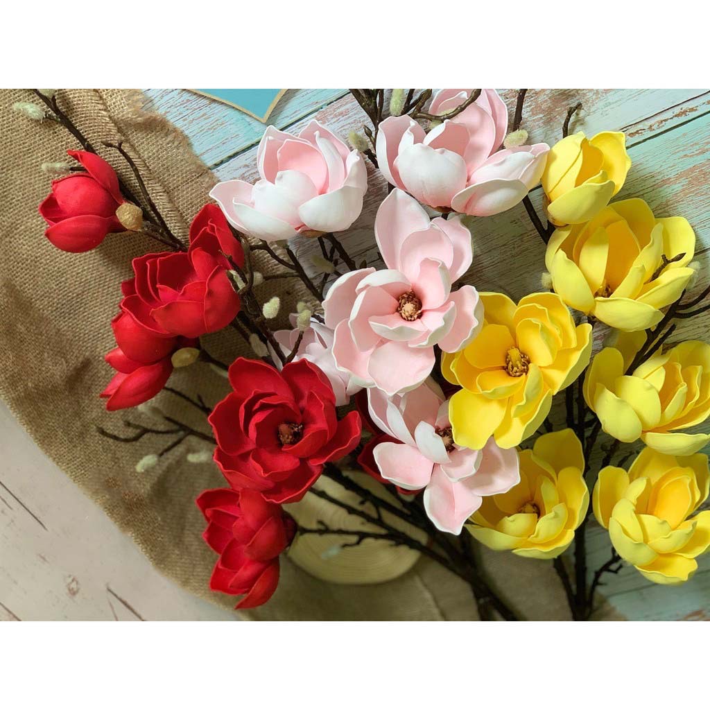 Hoa Giả 🌺 Hoa Mộc Lan 6 Bông Cánh Nhọn Cành Dài 120cm