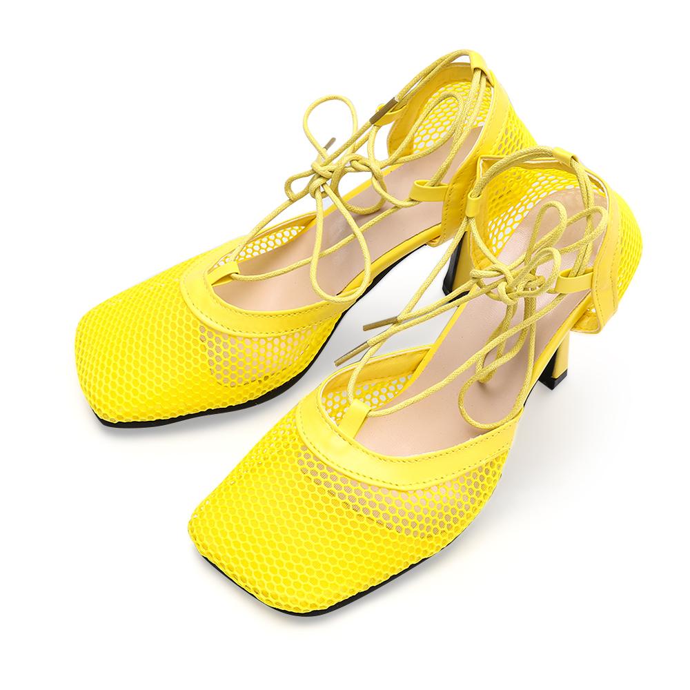 Xăng đan Gót Thấp Phối Lưới Thắt Dây Thời Trang Cho Nữ