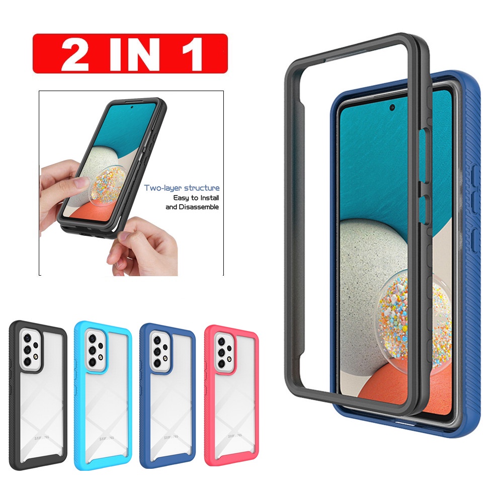 2 in 1 Luxury Shockproof Armor Case For Samsung Galaxy S22 Ultra S21 FE S20 S10 S9 Plus Note 20 10 A81 A51 A71 A21S A50 A50S A30S A20 A30 Front Back Double Protection Hard Soft silicone Phone Protective Back Cover