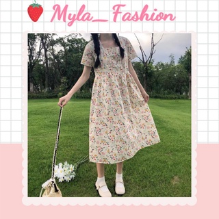 Váy babydoll hoa nhí dáng dài, đầm hoa nhí phong cách vintage