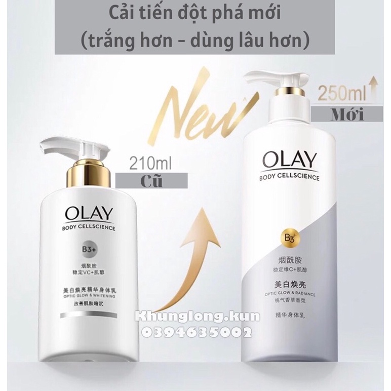 Dưỡng thể OLAY B3+ Body Cellscience Super Bright Glow Optic Whitening cao cấp dưỡng ẩm trắng da