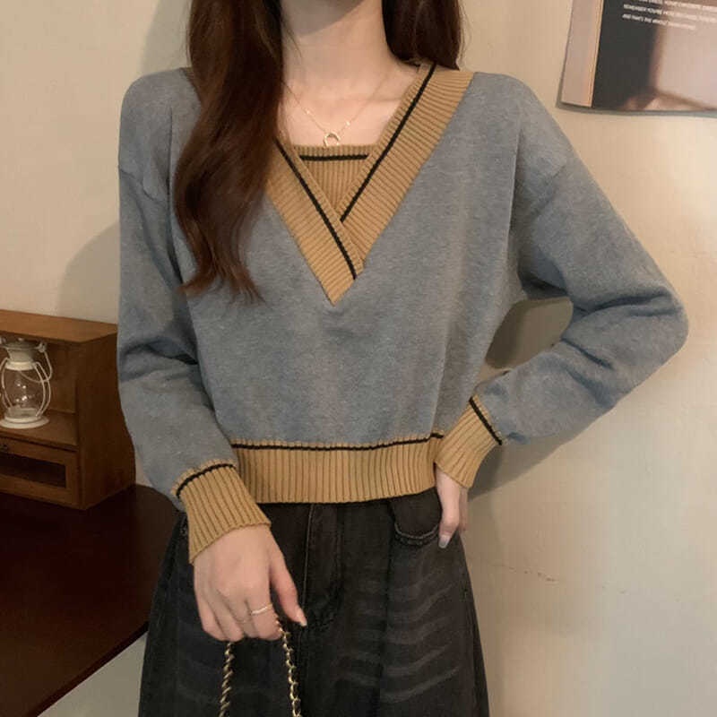 Áo thun len tay dài phối màu thời trang cá tính