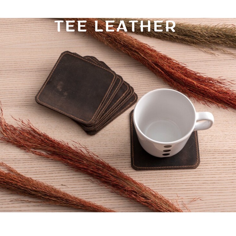 Miếng lót ly, đế lót cốc làm bằng DA THẬT, chống trơn cách nhiệt - TEE LEATHER