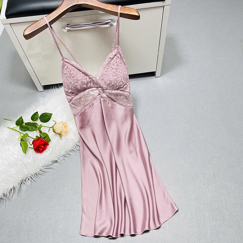 [FREE SHIP] Đầm ngủ, váy ngủ lụa 2 dây mềm phối ren, chất liệu lụa băng mềm mịn không nhăn,tặng đệm ngực Vn29