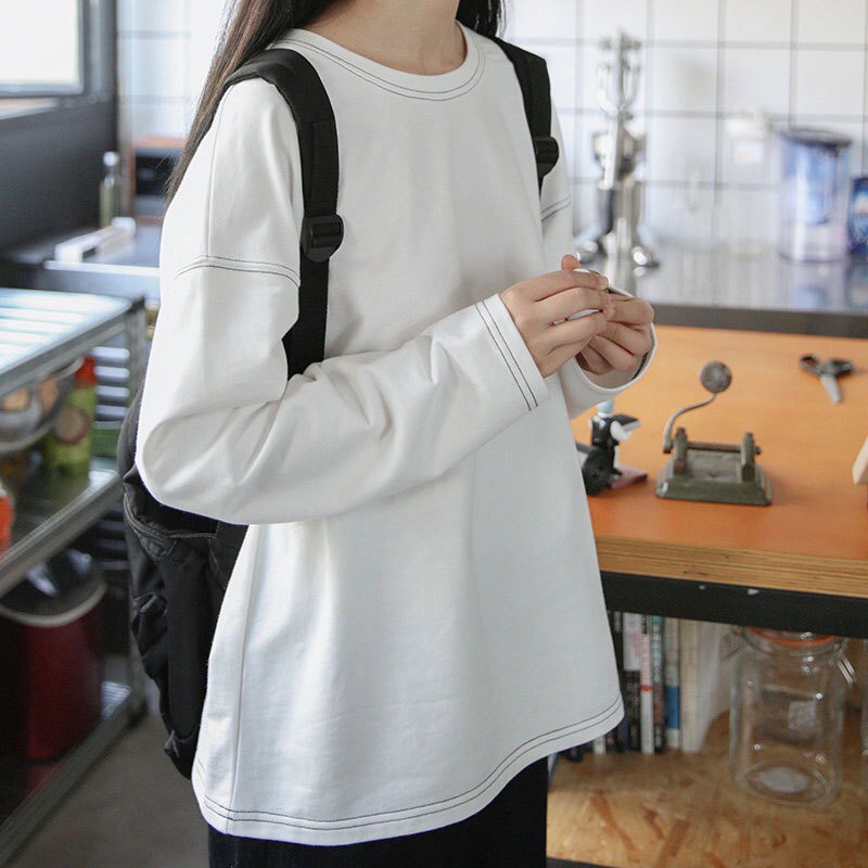 Áo thun dài tay viền chỉ phom rộng unisex trẻ trung/ Áo thu đông nam nữ cổ tròn tay bồng ulzzang_xuongmaythuhien - Hàng