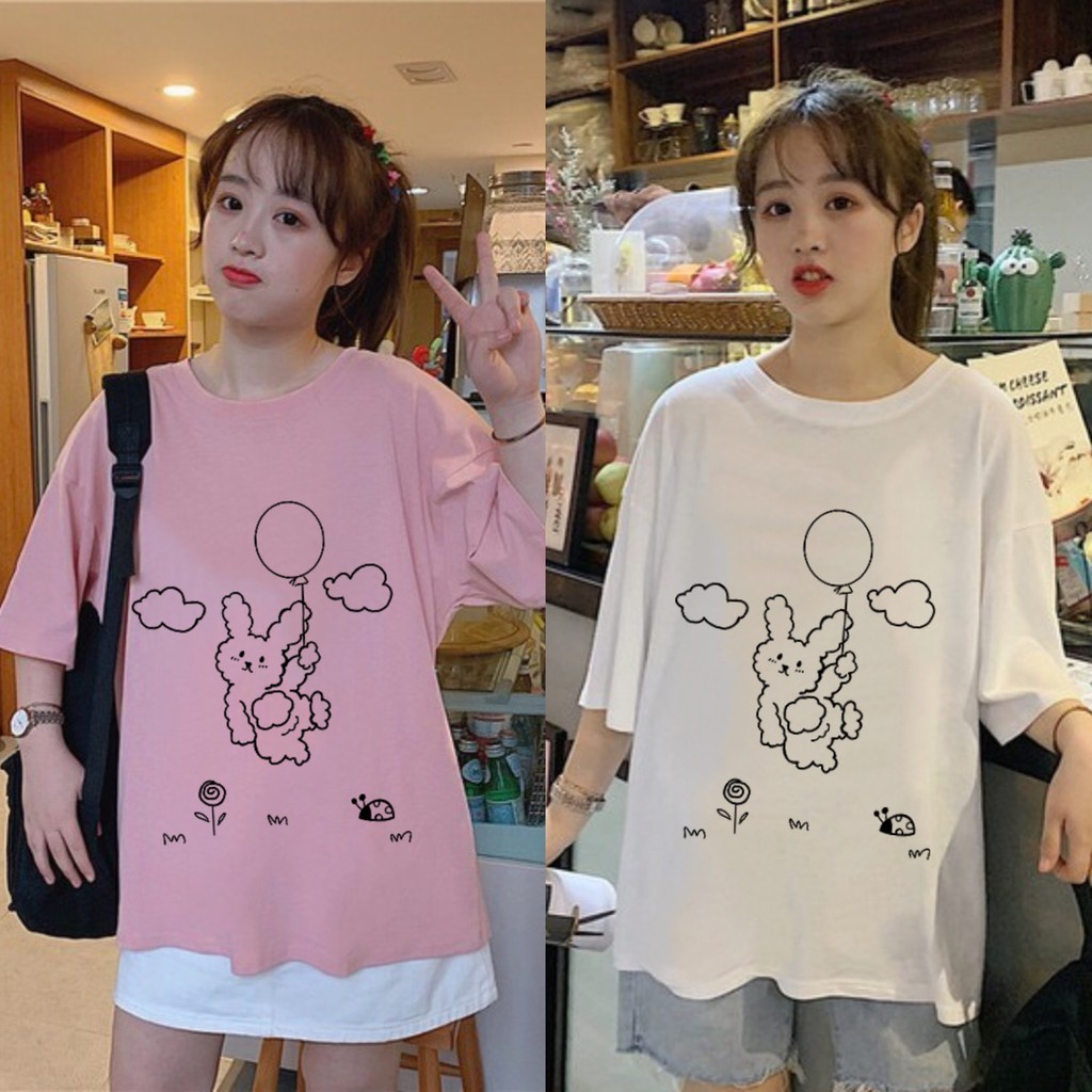 Áo thun tay lỡ  Thỏ Bong Bóng  phông Unisex nam nữ tee oversize form rộng pull Ulzzang Streetwear Hàn Quốc vải mềm