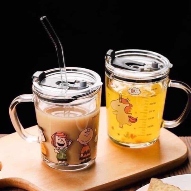 Cốc thuỷ tinh 350ml nắp hút chân không.Kèm tặng ống hút.