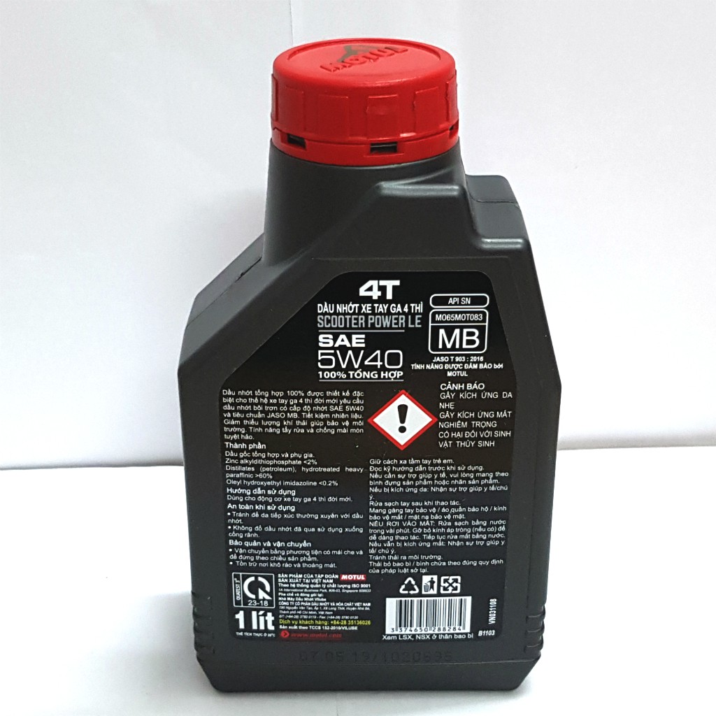 Nhớt tổng hợp 100% xe tay ga MOTUL SCOOTER POWER LE 5W40 1L