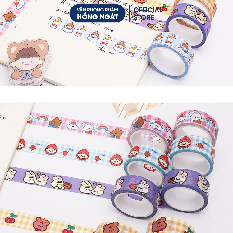 Băng keo washi tape cute dính trang trí bàn học sổ vở, văn phòng phẩm đồ dùng học tập làm quà tặng học sinh BK02