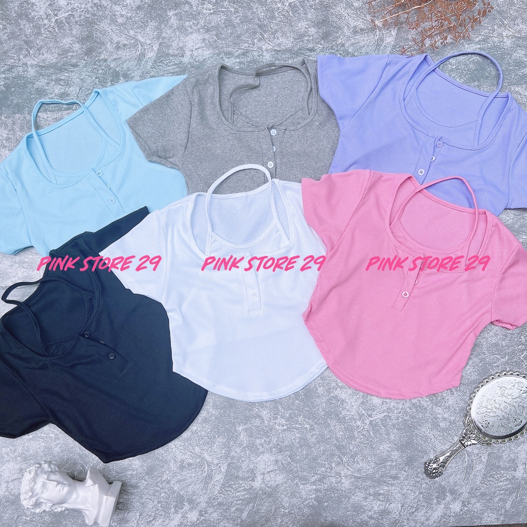 Áo Croptop Body Tay Ngắn PINKSTORE29 Cổ Vuông Kiểu Yếm, Khuy Cài Cổ Gợi Cảm A5257 | BigBuy360 - bigbuy360.vn