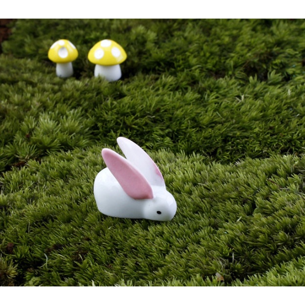 Phụ kiện trang trí tiểu cảnh terrarium thỏ tai hồng mini decor chậu cây, sen đá