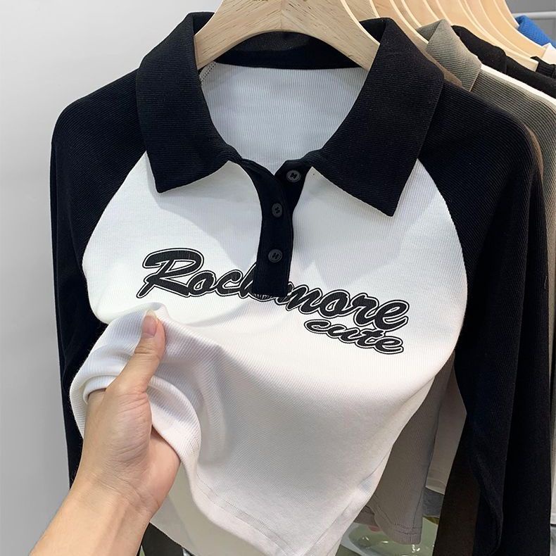 Áo polo COZOKC tay dài dáng ôm màu tương phản thời trang