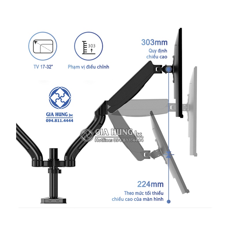 💥💥💥GIÁ TREO HAI MÀN HÌNH MÁY TÍNH KALOC DS90-2 Dual Monitor Arm TAY DÀI TƯƠNG ĐƯƠNG NBF195