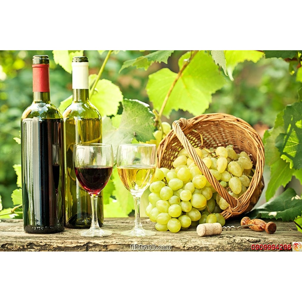 Tranh dán tường 3d trái cây, hình bình rượu, tranh dán phòng bếp, nhà ăn