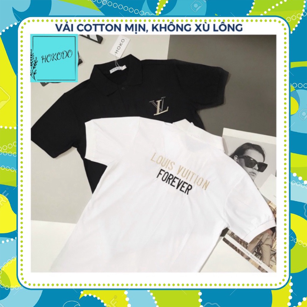 Áo polo nam thêu hình, áo thun có cổ vải cotton chống xù lông form chuẩn thun lạnh mầu đen trắng An Hi
