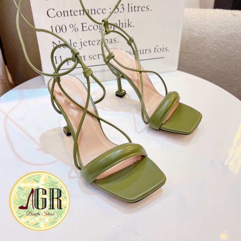 Sandal bản phồng dây thắt cổ chân siêu hot gót 8cm