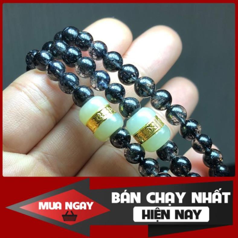 [VIP 5A - Trong, Dày Tóc] Chuỗi Vòng T.A Tóc Đen Phong Thủy Mạng THỦY và MỘC size 6mm Charm Lu Thống Bạch Ngọc