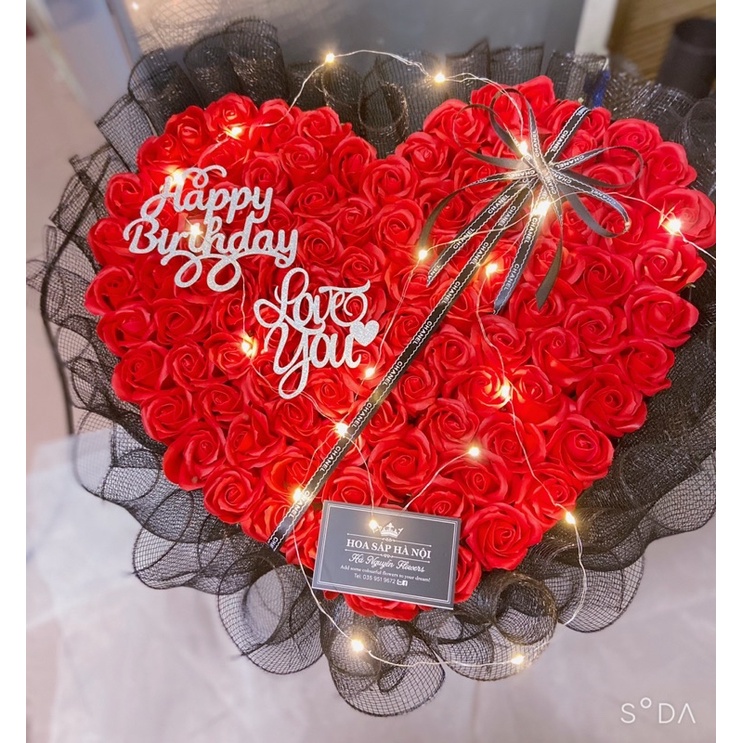 [Hoa sáp thơm_quà 14/2] Bó hoa hồng sáp nhũ 50 bông và bó hoa hồng sáp 99b  vĩnh cửu tặng kèm thiệp và đèn nháy