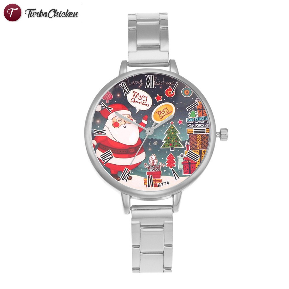 #Đồng hồ đeo tay# Cute Quartz Watch Alloy Mesh Strap Round Dial Casual Watches Christmas Cartoon Printed for Men Women