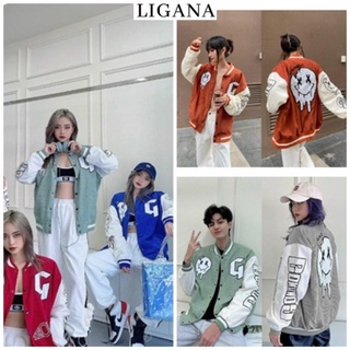 Áo Bomber Chất Nhung Tăm 2 Lớp Thêu Chữ G Dáng Rộng Unisex Dưới 65kg Siêu Hot LIGANA
