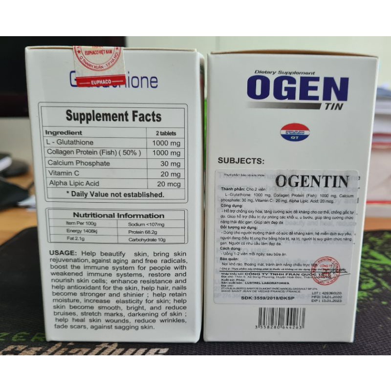 OGENTIN (Lọ 60 viên) của Pháp - Viên uống làm đẹp da và tăng cường sức đề kháng