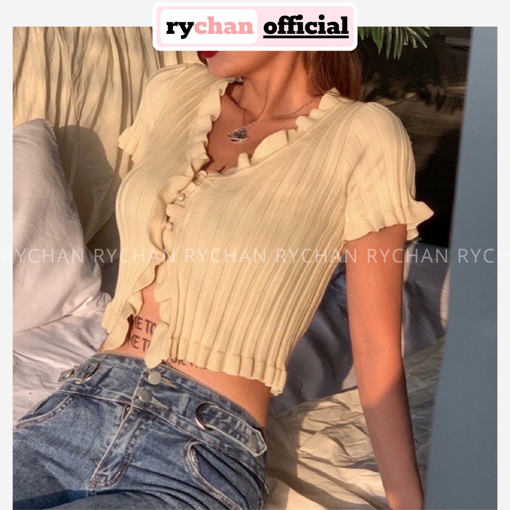 Áo Croptop Đi Du Lịch Đi Học Gân Viền Bèo Nút Bọc Trẻ Trung Năng Động [ẢNH THẬT CUỐI] - MOI002