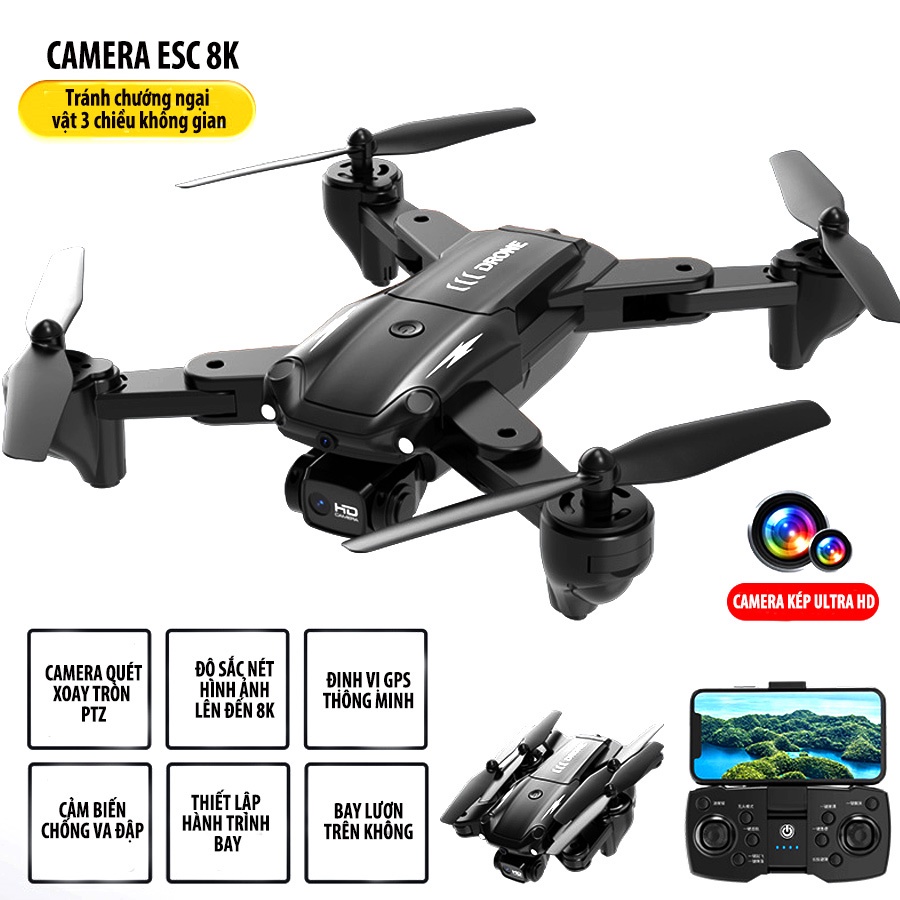 Máy Bay Flycam Camera Kép 8k AE5Pro, Cảm biến chống va chạm ,Định vị GPS chế độ camera xoay vòng, chống rung lắc | BigBuy360 - bigbuy360.vn