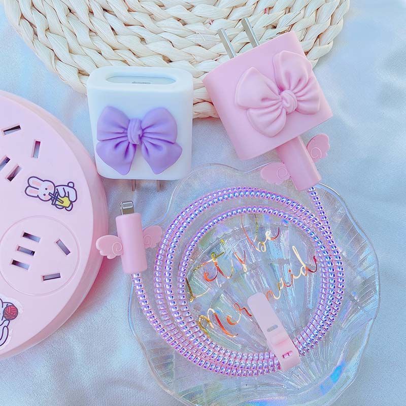 Phụ Kiện Bảo Vệ Dây Cáp Sạc soft silicone bow style chargering cover compatible for