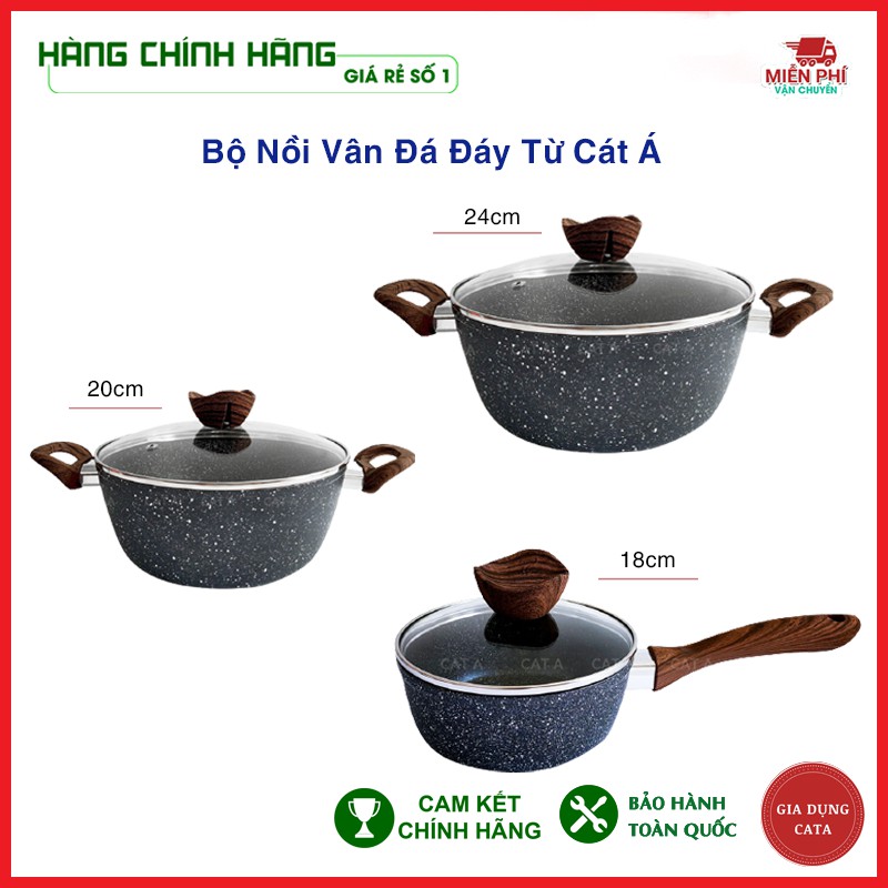 Bộ Nồi Vân Đá Đáy Từ Cao cấp Cát Á 3 Đáy SIZE [ TFFP - 541 - 18CM, 543 - 20CM, 544 - 24CM ]