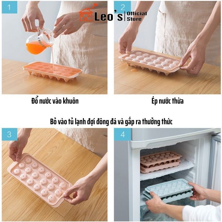 Khay làm đá tròn, Khuôn làm đá viên, làm thạch rau câu có nắp đậy thông minh Leo’s_Official