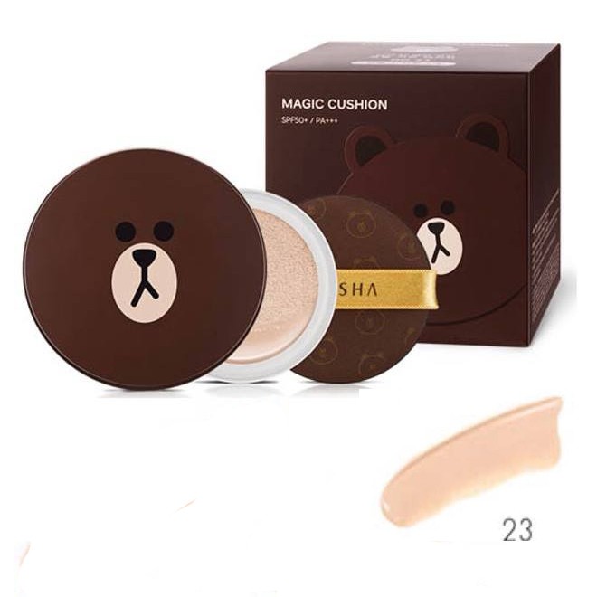 Phấn nước Missha M Cushion Line Friend Gấu Brown - No.23 Da sáng 15g [ Thêm lõi ]