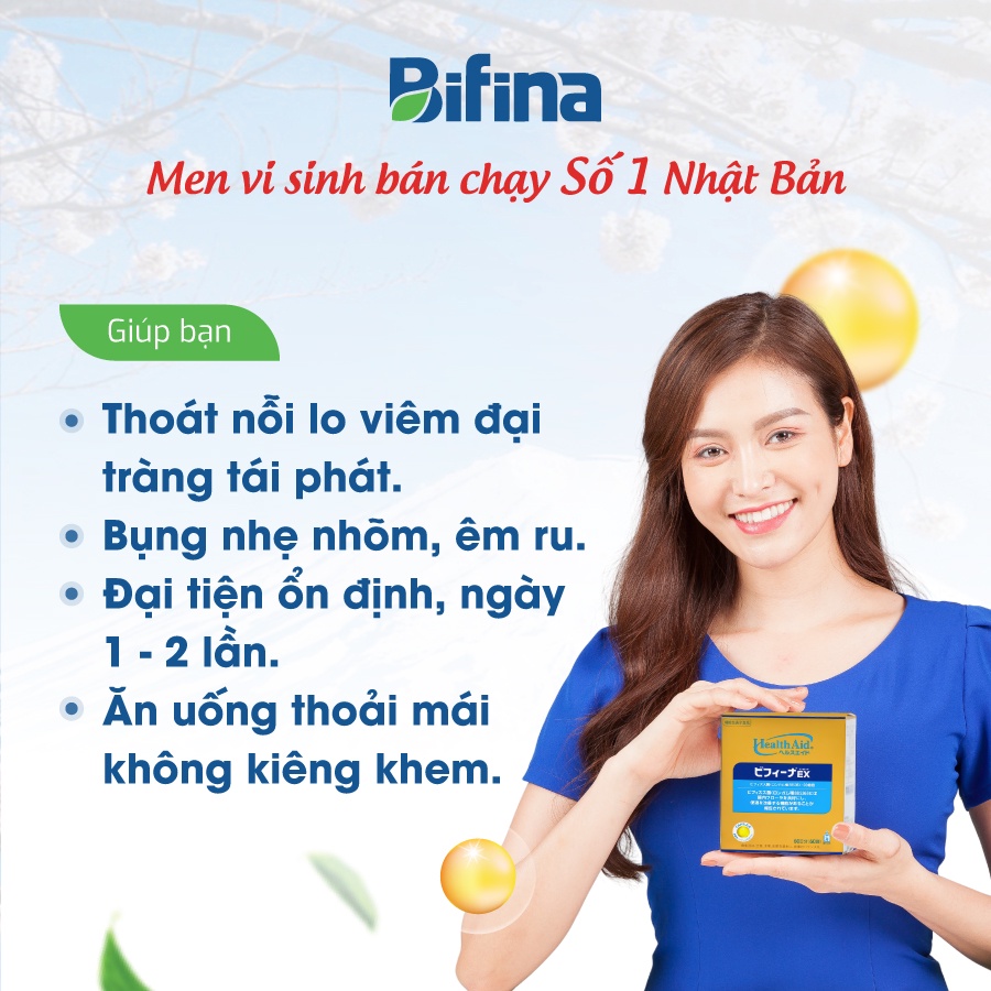 Men vi sinh Bifina Nhật Bản, Loại EX 30 gói - Thoát ngay viêm đại tràng, không lo tái phát