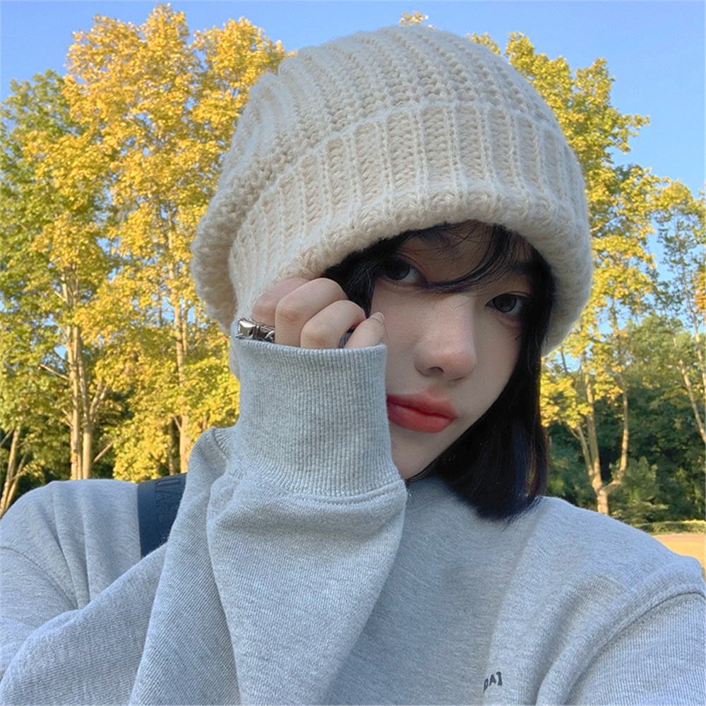 Mũ len dệt kim màu trơn giữ ấm phong cách Hàn Quốc thanh lịch cho nam và nữ
