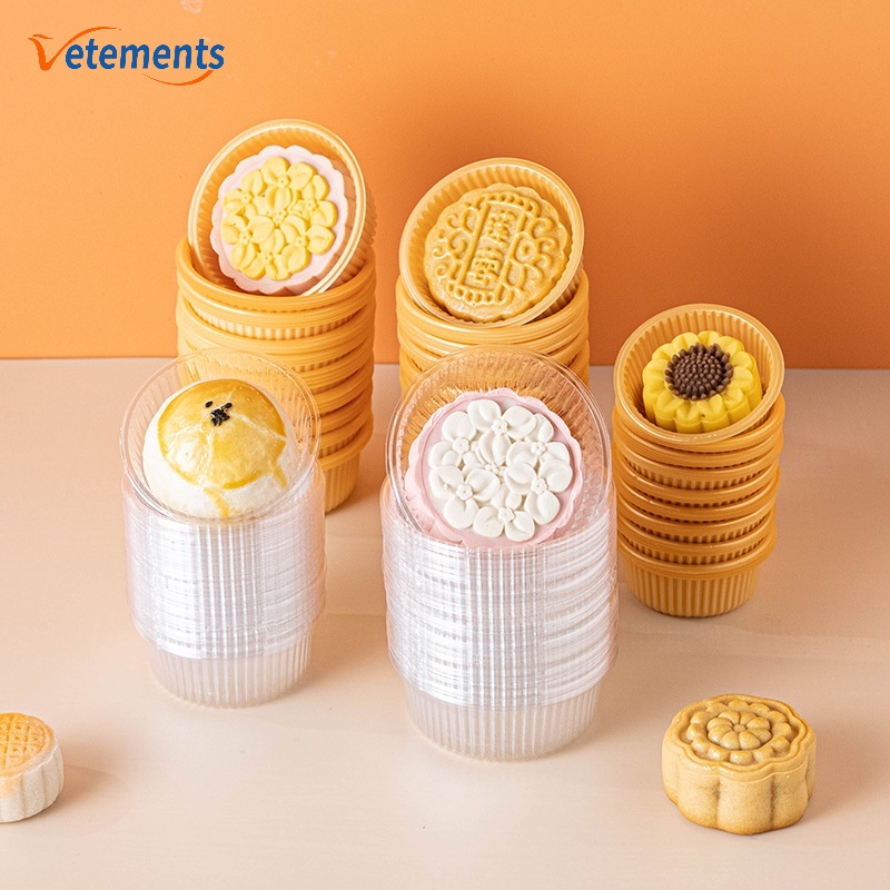 Set 100 Hộp Nhựa Đựng Bánh Trung Thu Hình Tròn Thủ Công