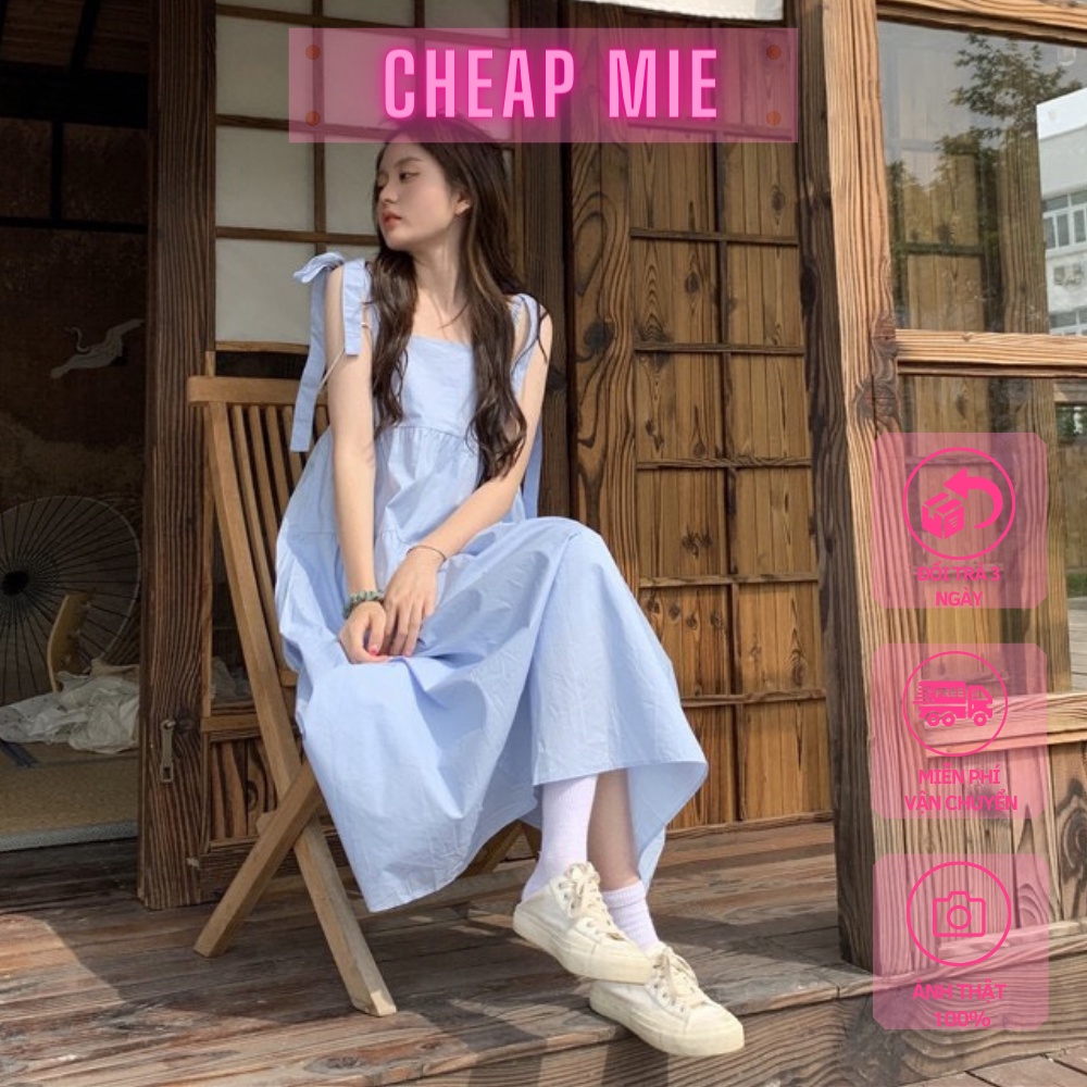 Váy Babydoll Nơ Vai 💖Cheap Mie💖 ⚡ Đầm Suông Hai Dây Bản To Dáng Babydoll Dễ Thương Bánh Bèo Siêu Xinh - V-22