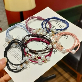 Vòng tóc ngọc trai ba lớp dành cho nữ dây cao su co giãn màu trơn dây buộc tóc