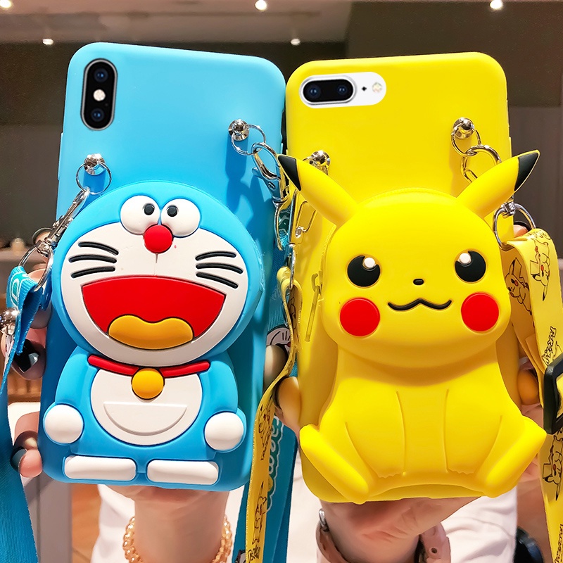 Ốp Điện Thoại Kèm Ví Hình Doremon + Dây Đeo Cho Samsung a6 a7 a8 a9 2018 a6 a8 plus j2 prime j3 pro j4 j5 j6 j7 M31S M11 A11
