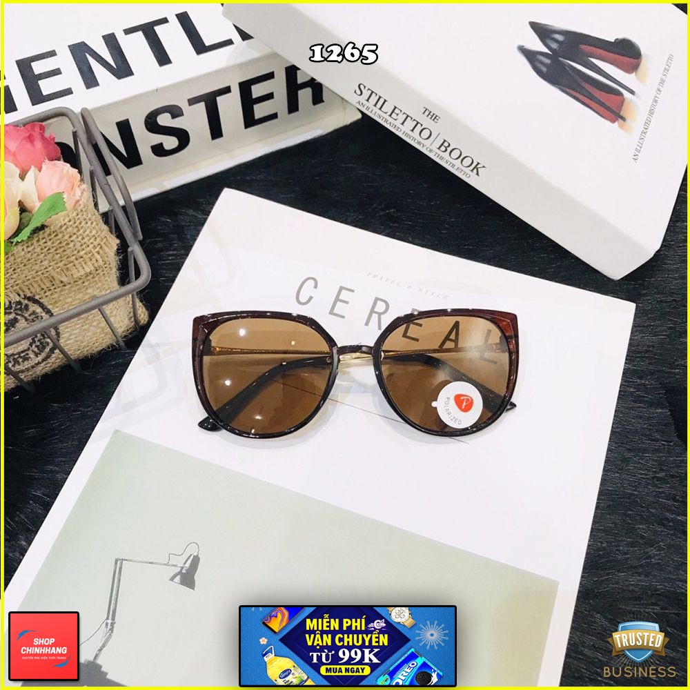 KÍNH MÁT NỮ THỜI TRANGMẮT MÈO TRÒNG POLARIZED GỌNG XI KIM LOẠI CAO CẤP SH1265