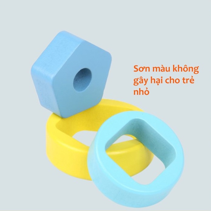 Đồ chơi gỗ Xếp hình gỗ thông minh hình trụ sơn màu an toàn cho bé Gôn đồ chơi