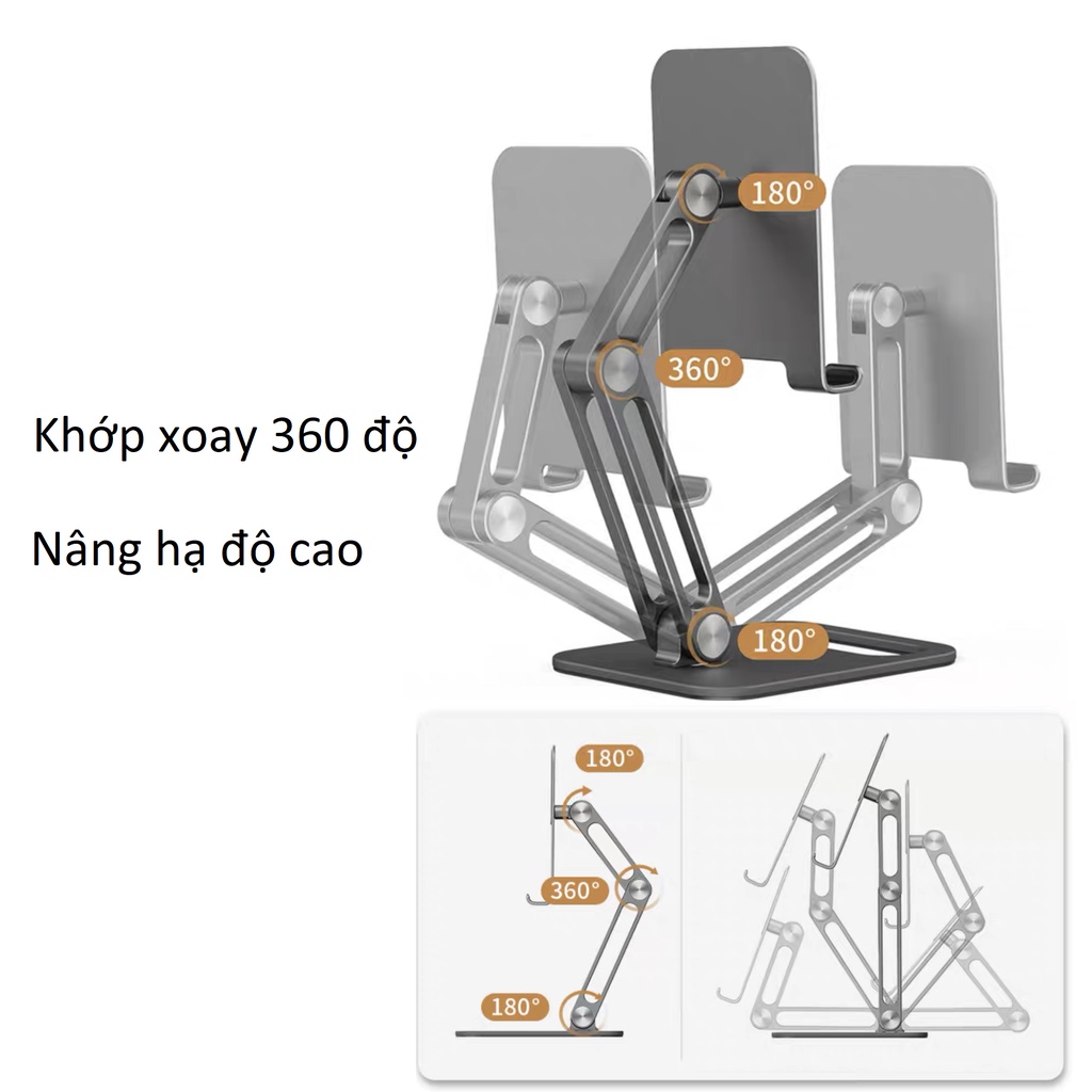 Giá đỡ ipad và nâng máy tính bảng, điện thoại hợp kim nhôm P66 Vu Studio