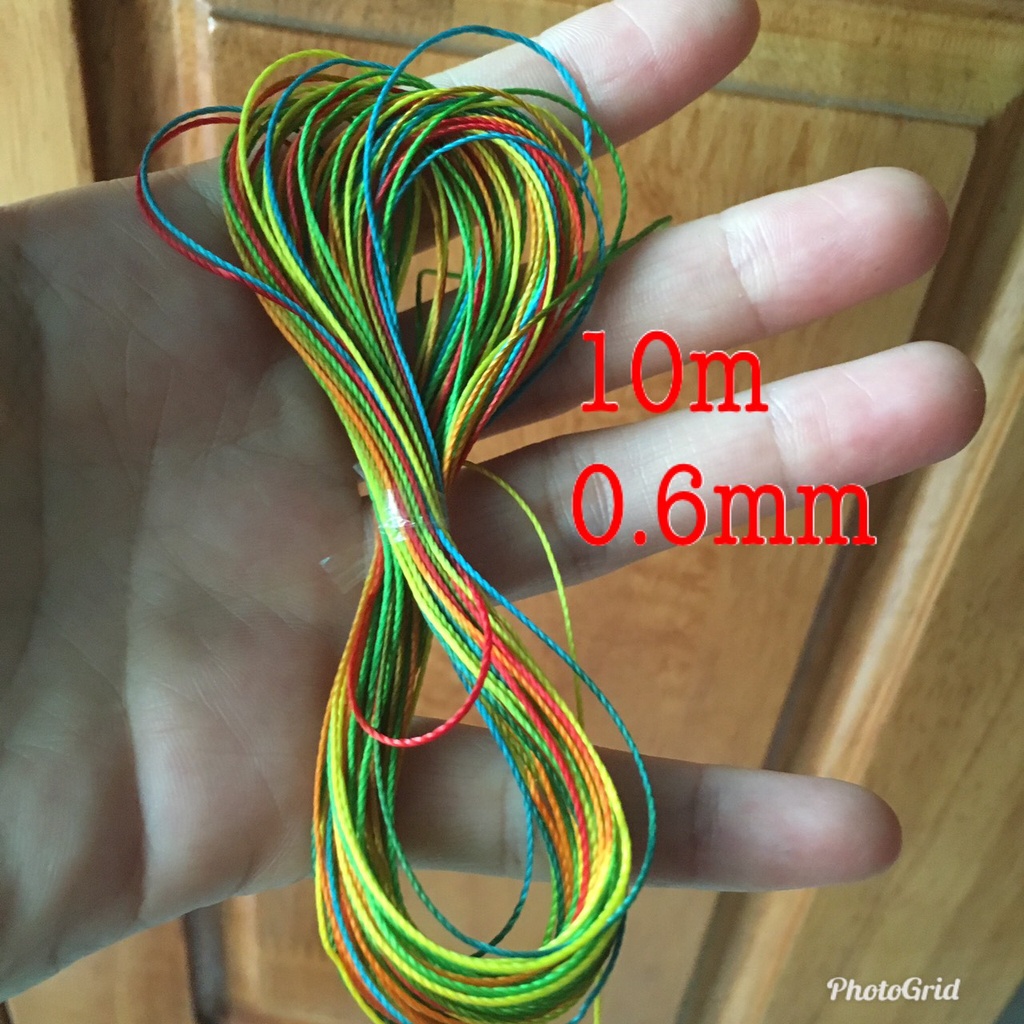 1 đoạn 10m chỉ dù bóng polyester cord đổi màu size nhỏ 0.25-0.8mm