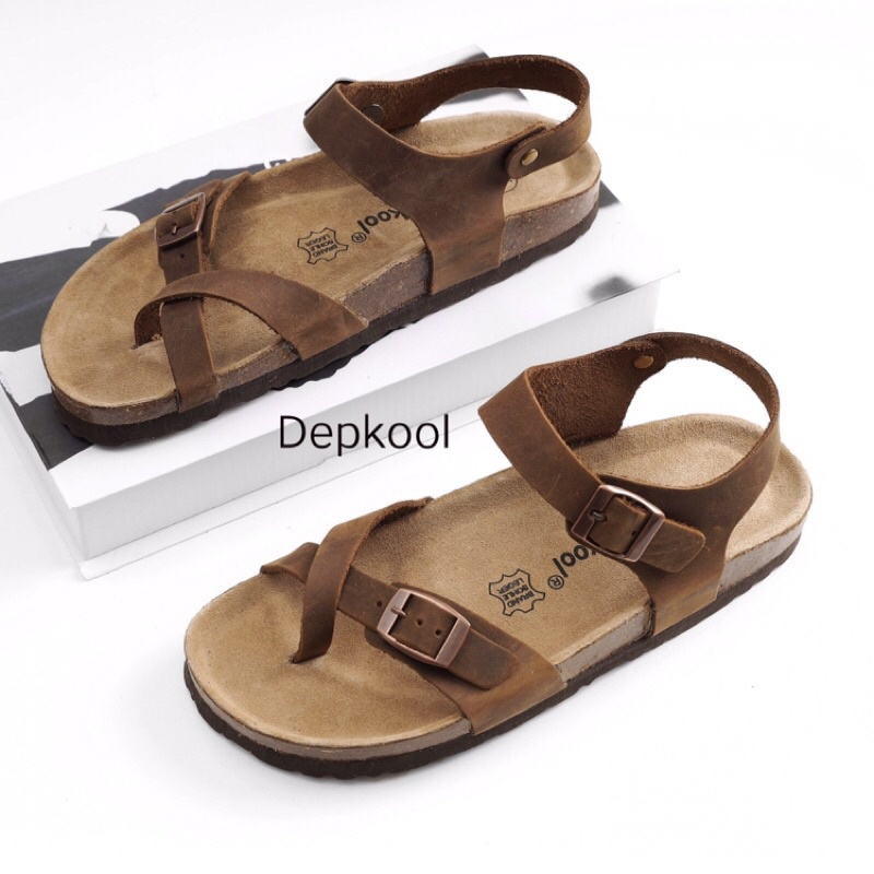 Giày Xỏ Ngón - Da nâu nhạt Unisex-Form xuất khẩu (form to)