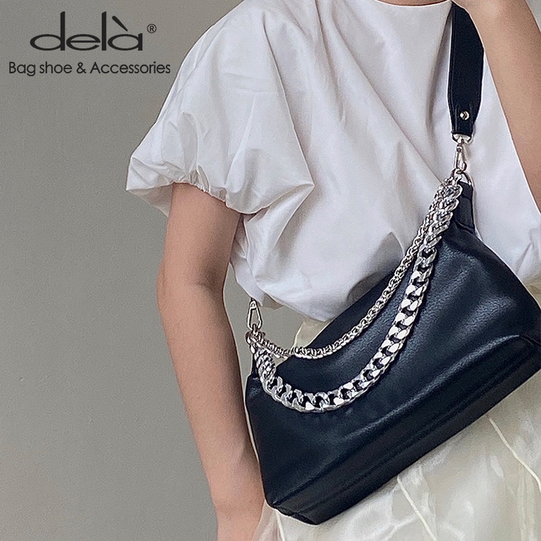 Dela Túi đeo dưới cánh tay Bằng Da Mềm Dày Dặn Phối Dây Đeo Sợi Xích Thời Trang Cho Nữ