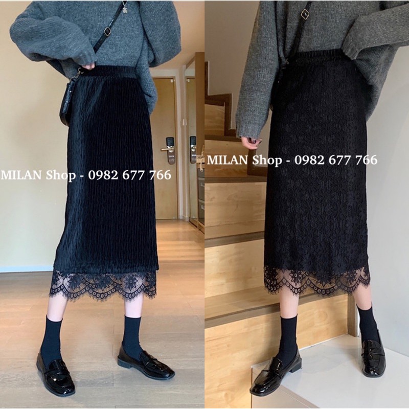 Chân váy nhung phối ren mặc được 2 mặt | BigBuy360 - bigbuy360.vn