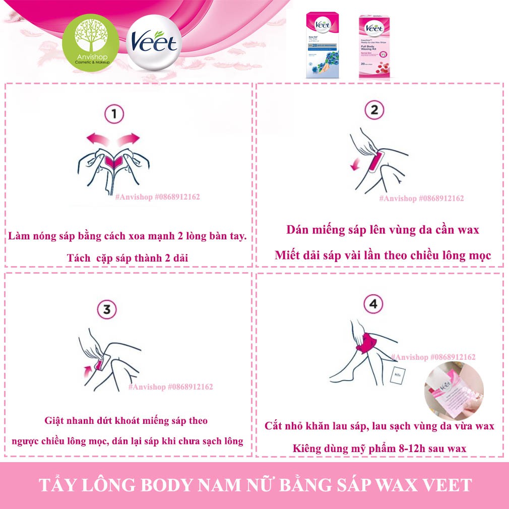 Miếng wax veet giúp wax lông chân, tẩy lông nách, tẩy lông Veet Body loại 20 dải sáp ANVISHOP | BigBuy360 - bigbuy360.vn