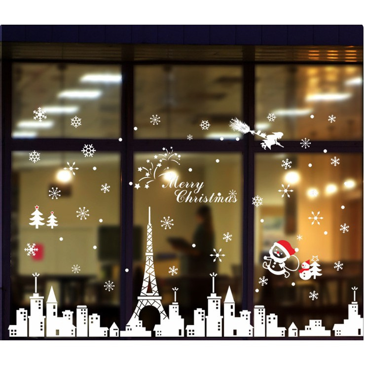 Decal Trang Trí Noel YJ6 Thành Phố Mùa Đông Decal Trang Trí Giáng Sinh